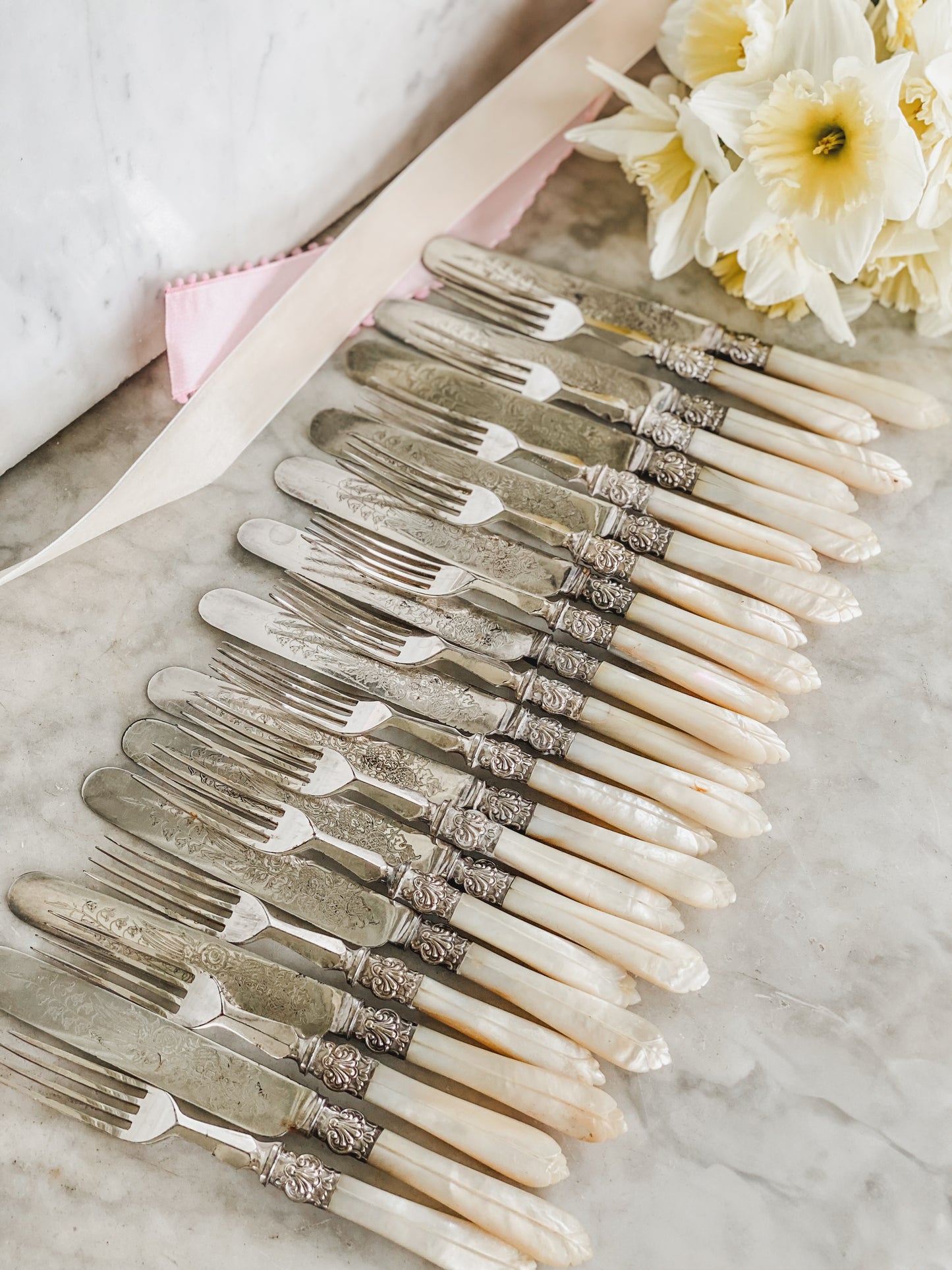 Heirloom-Worthy Victorian Flatware with Carved MOP & Botanical Blades