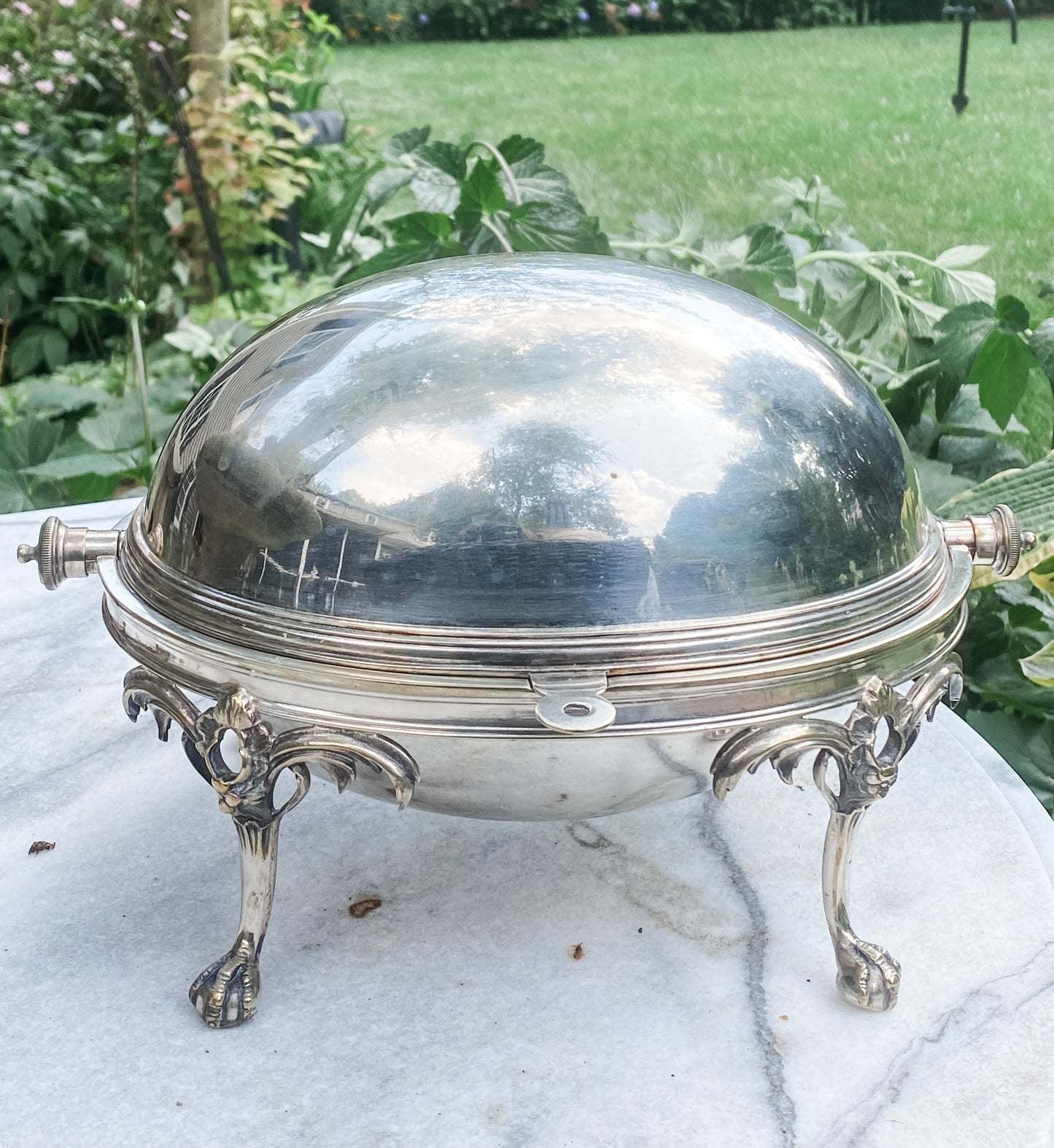 Lovely Antique Revolving Dome Server. (First on left)
