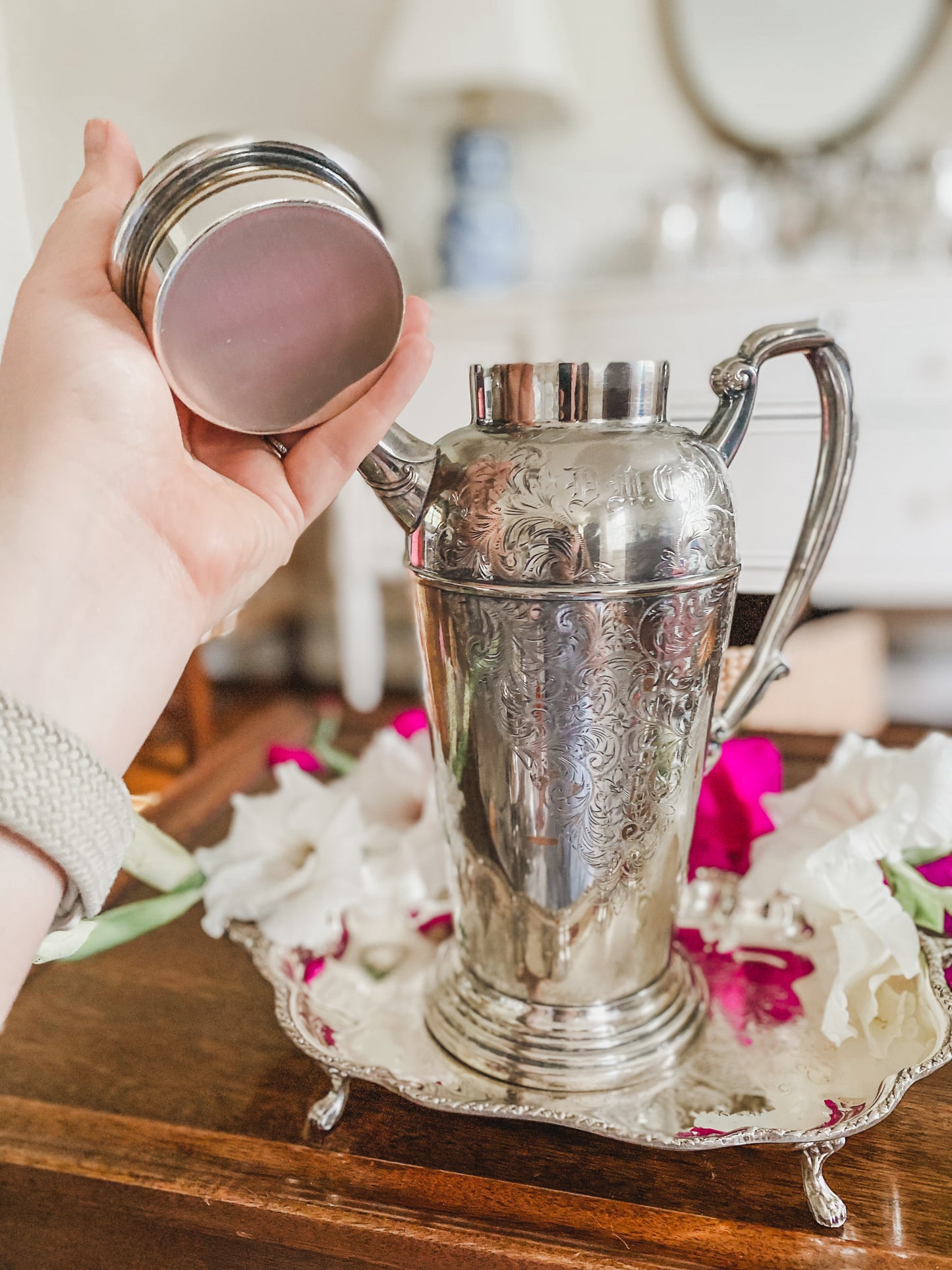 Etched Antique Cocktail Shaker