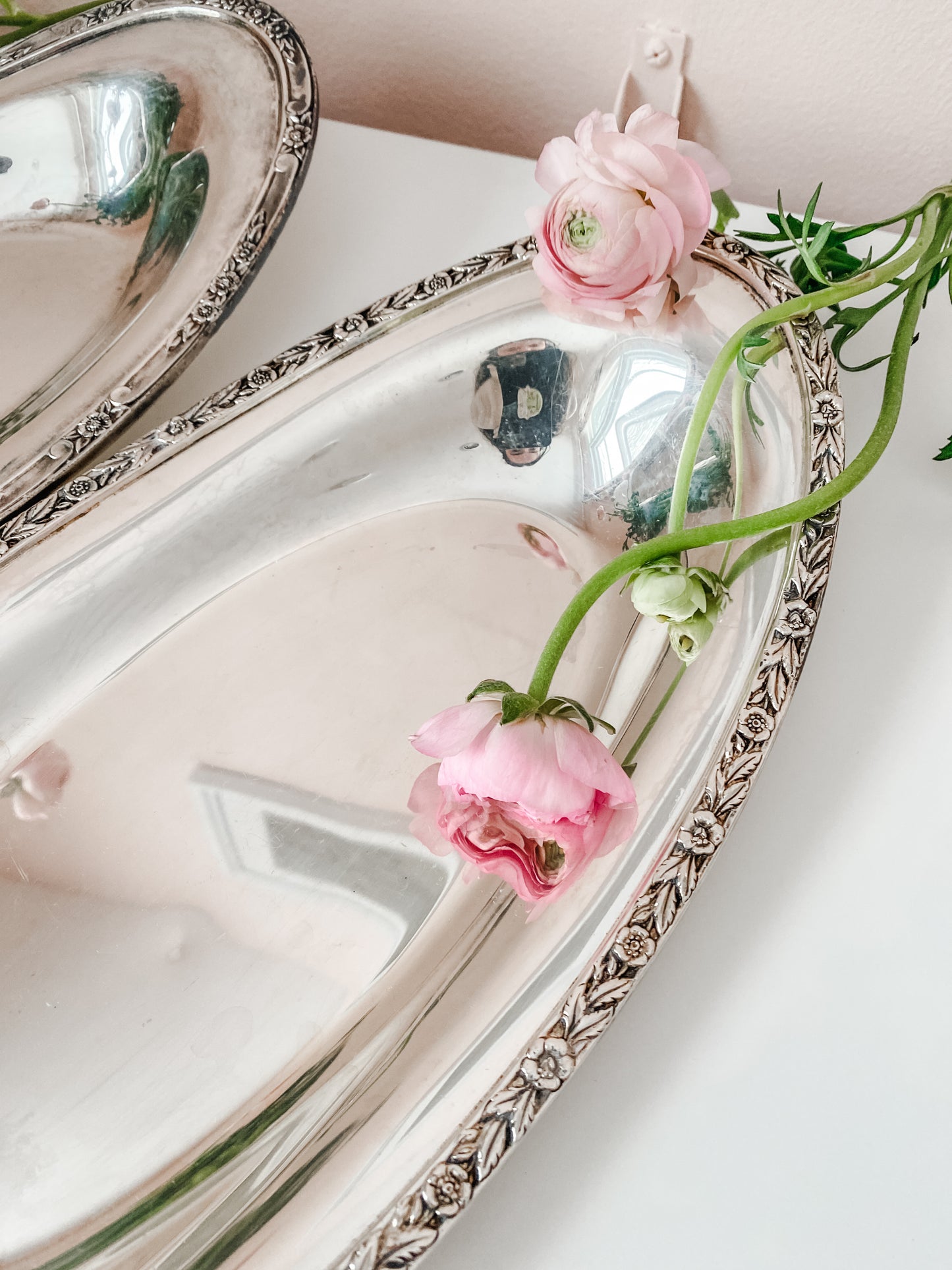 Pair of Vintage Oval Dishes with Floral Detail
