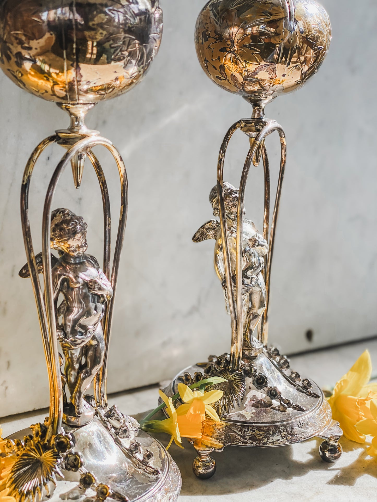 Victorian Quadroupleplate Putti Candlesticks