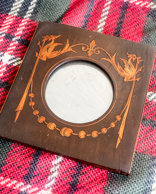 Antique Mahogany Inlaid Miniature Mirror