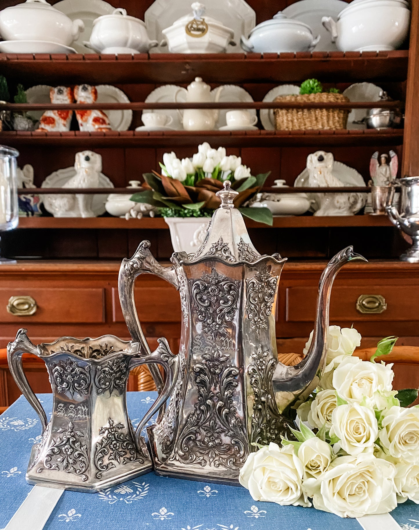 Exquisite Late 1800s Forbes Silverplate Teapot & Sugar Bowl – Ornate Repoussé Detailing & Quadruple Plate