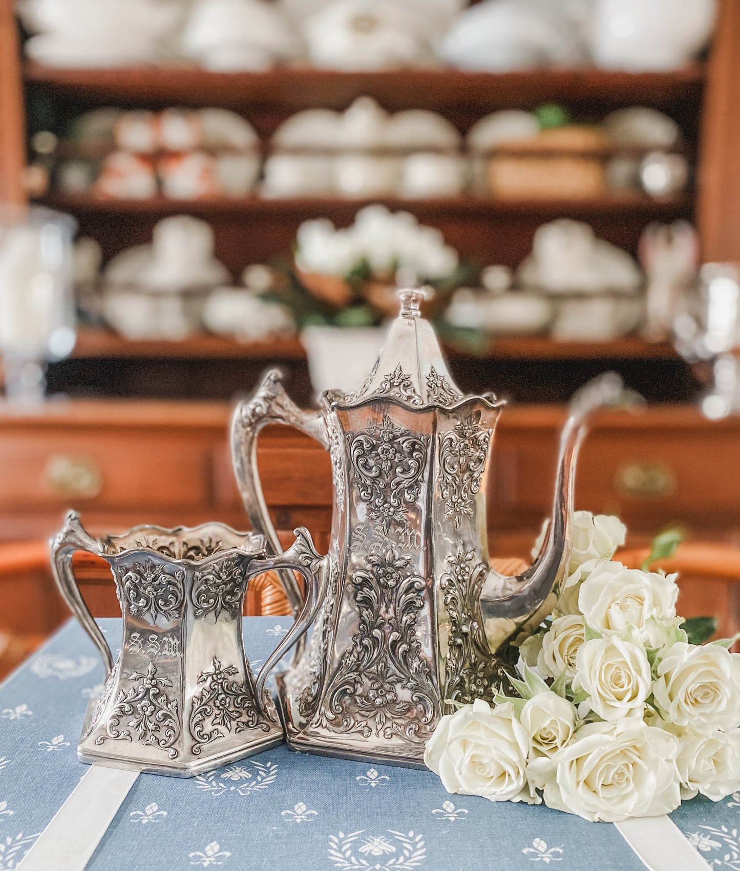Exquisite Late 1800s Forbes Silverplate Teapot & Sugar Bowl – Ornate Repoussé Detailing & Quadruple Plate