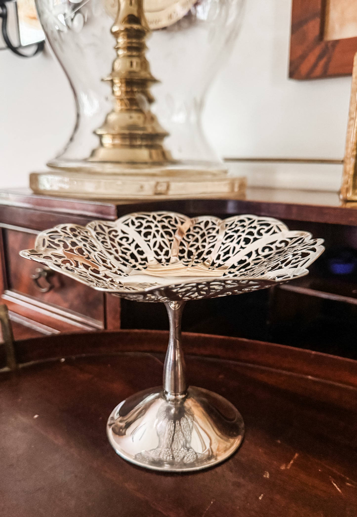 Vintage International Silver Pierced Pedestal Dish