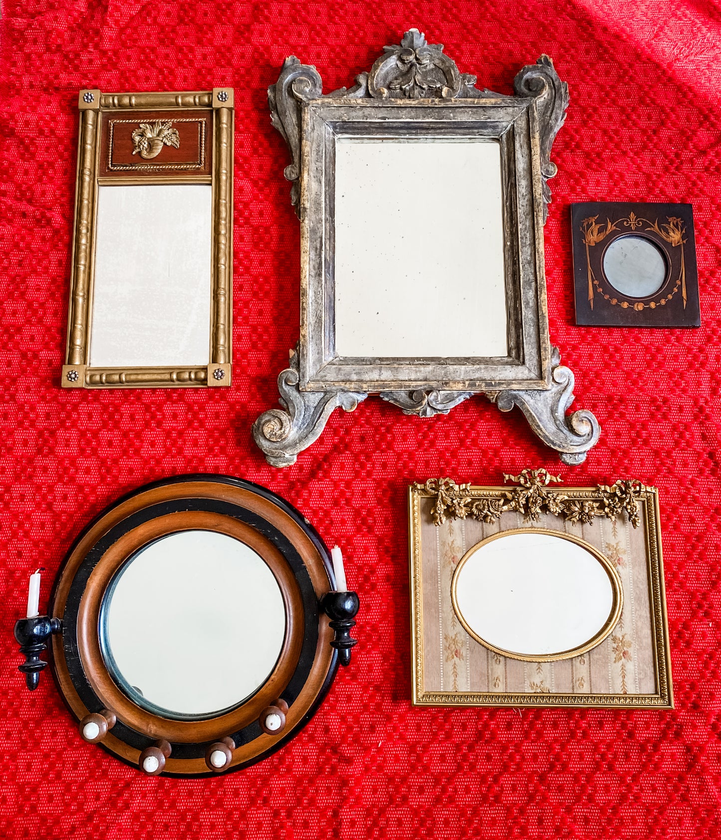 Antique Mahogany Inlaid Miniature Mirror