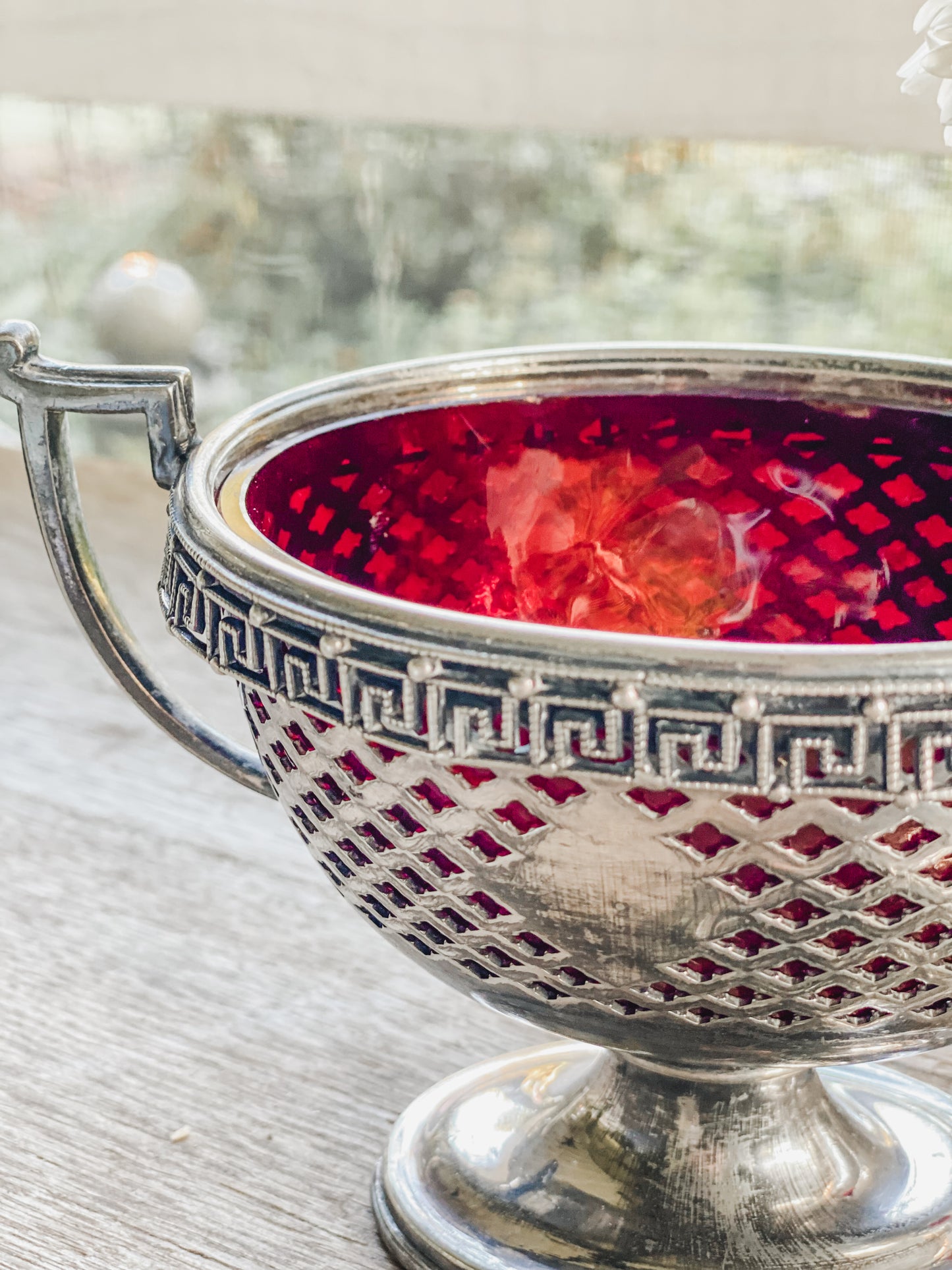 Antique Compote with Ruby Red Glass Liner