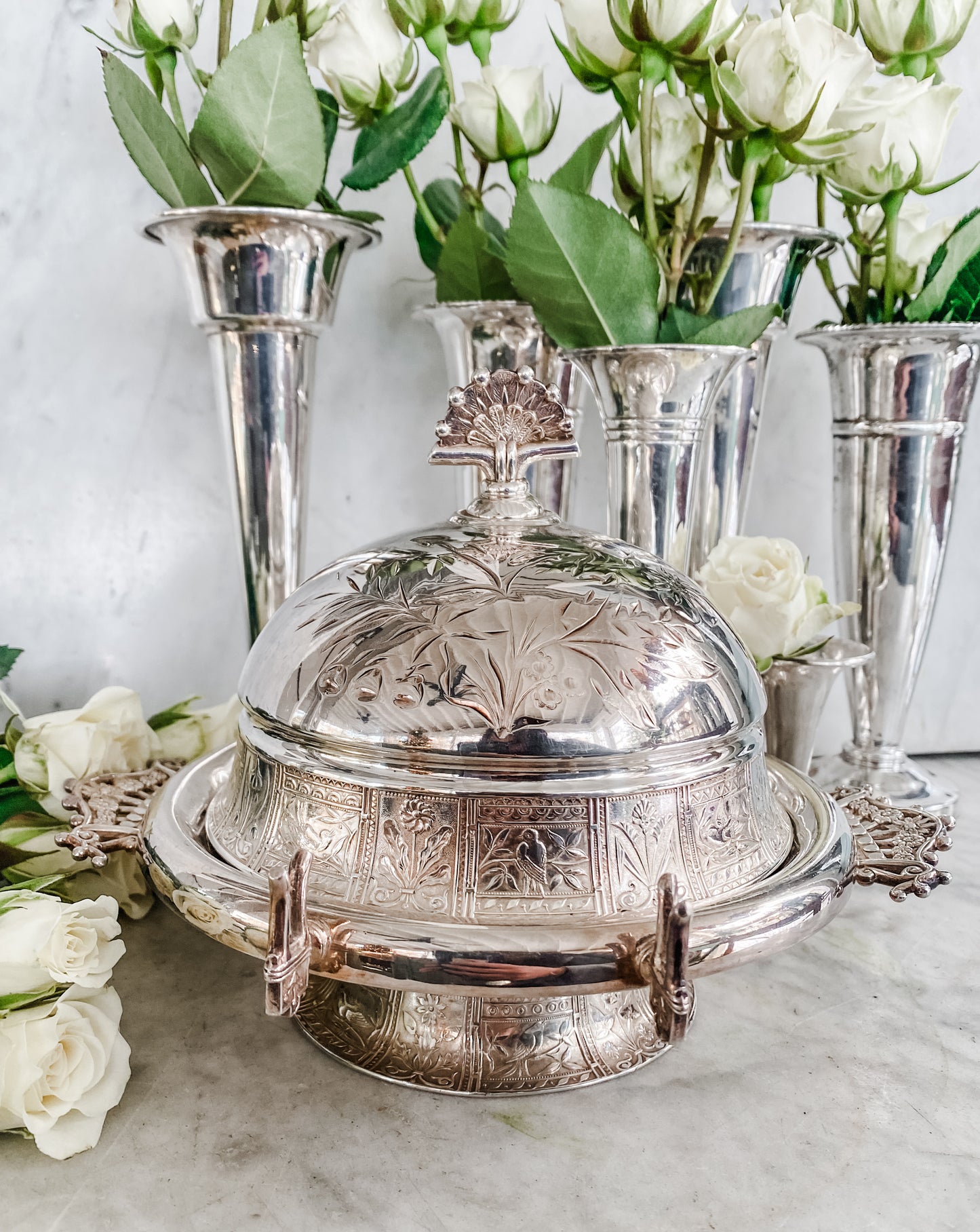 Large Antique Quadroupleplate Dome Butter Dish