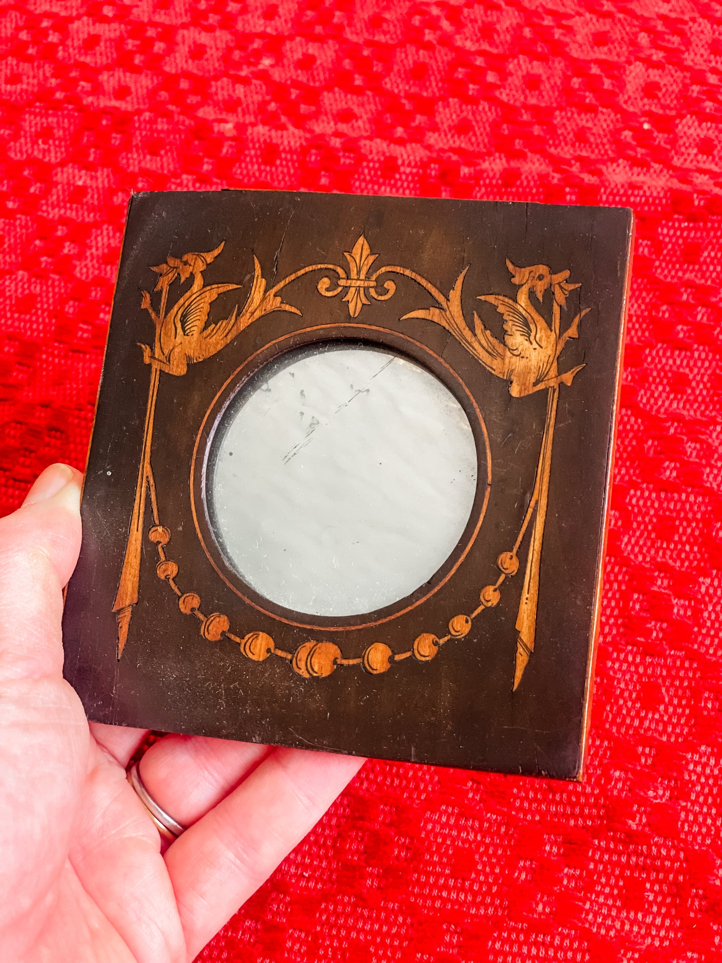 Antique Mahogany Inlaid Miniature Mirror