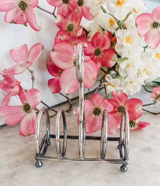 Antique Toast Rack | Ball Feet & Ring Handle | 4” x 2” x 4.75” Tall