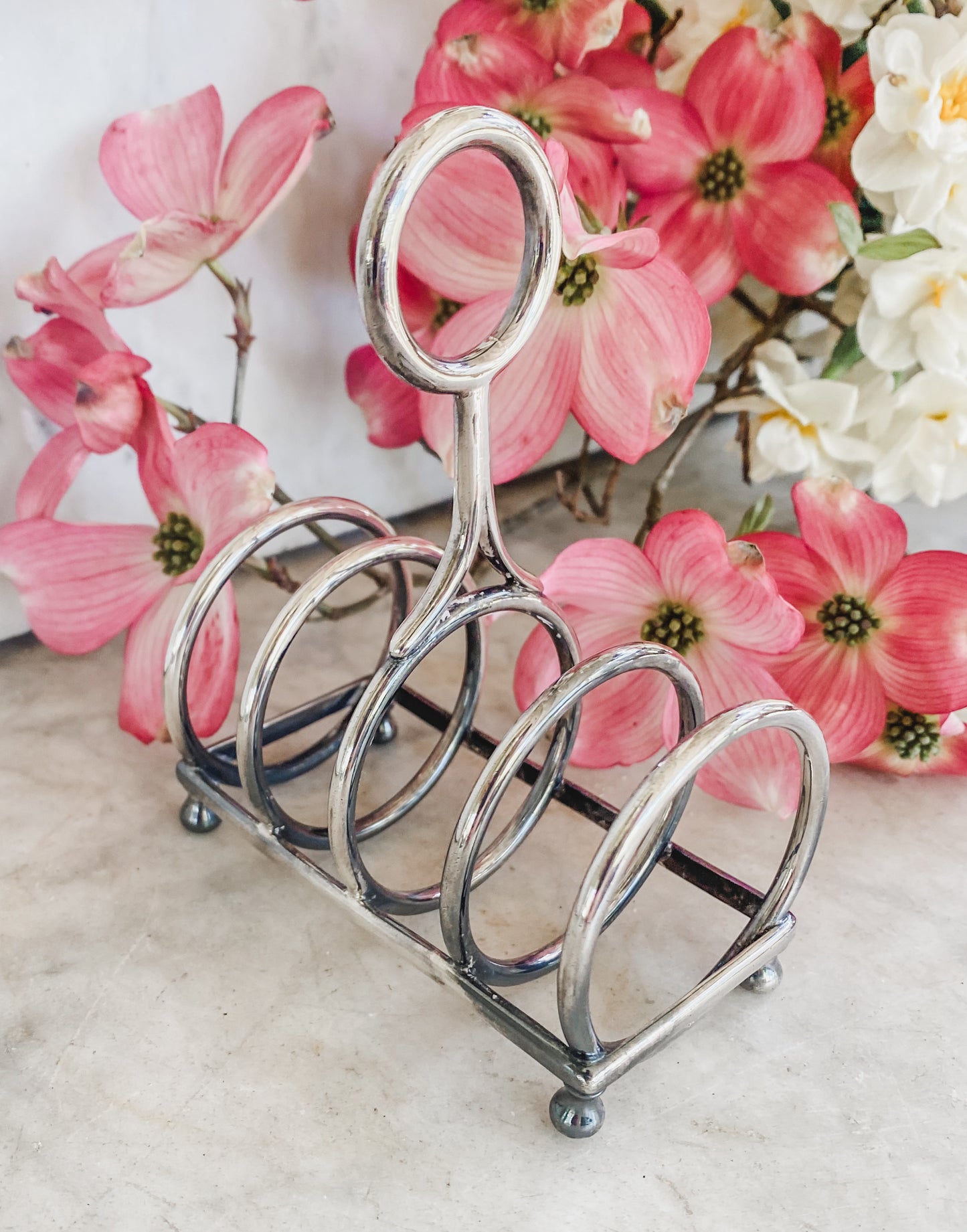 Antique Toast Rack | Ball Feet & Ring Handle | 4” x 2” x 4.75” Tall