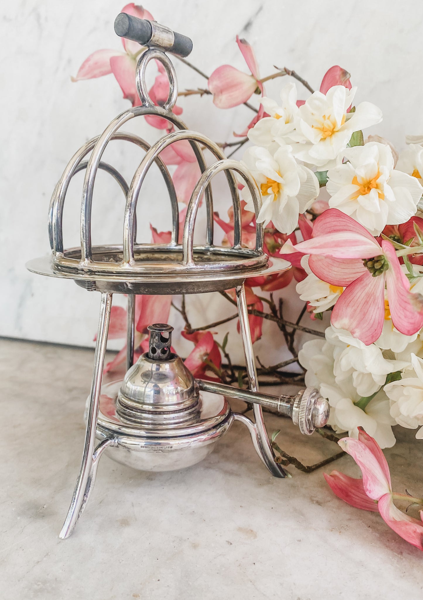 Asprey London Toast Rack with Original Spirit Burner | Orbital Form with Wooden Handle