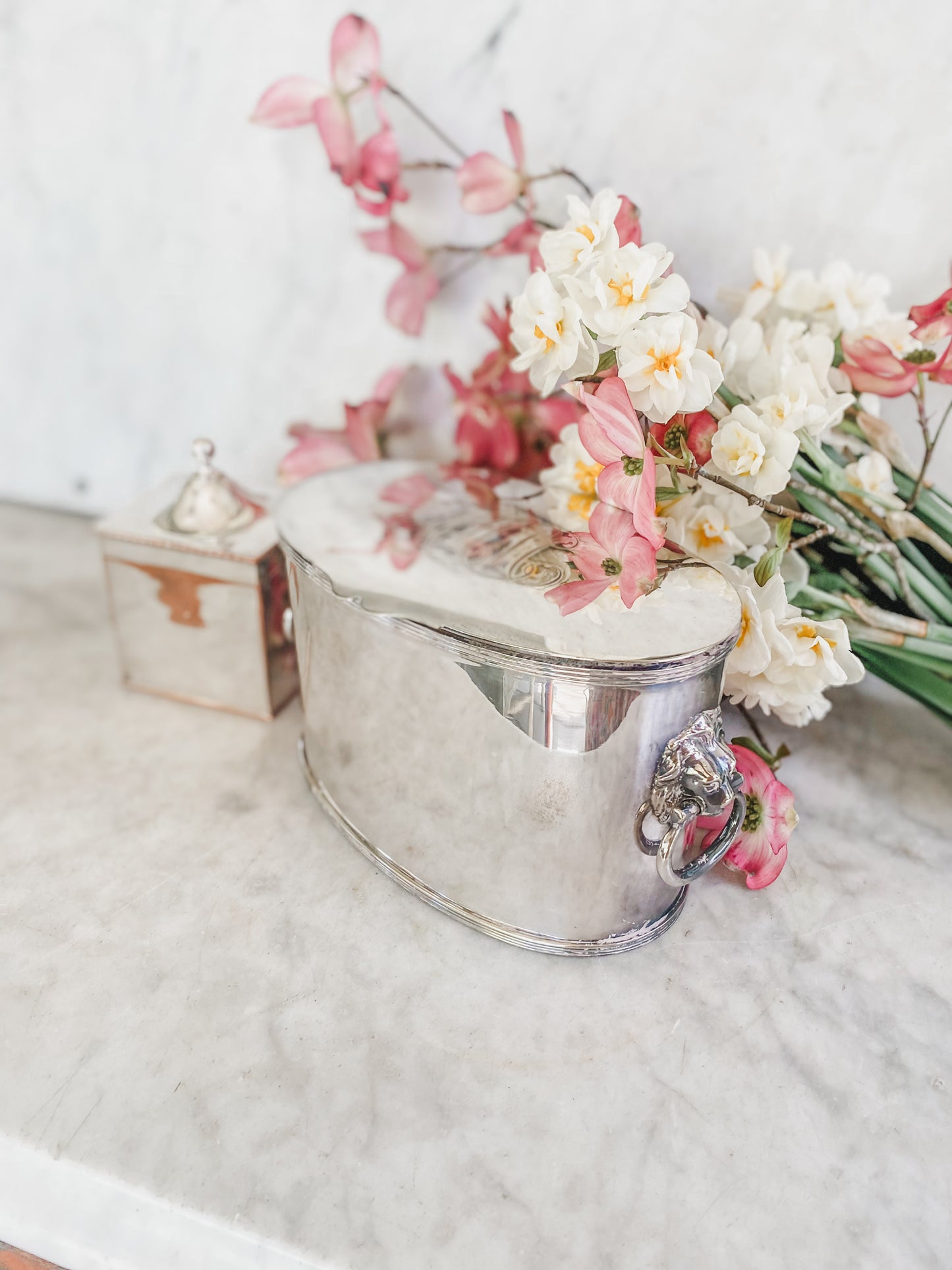 Antique Lion-Handled Cache Pot | Hukin & Heath | 8” x 4.5” x 4” Tall