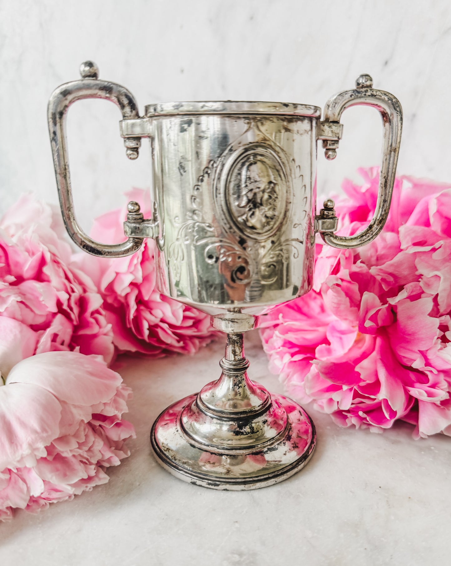 Antique Silverplate Loving Cup with Cameo Medallion