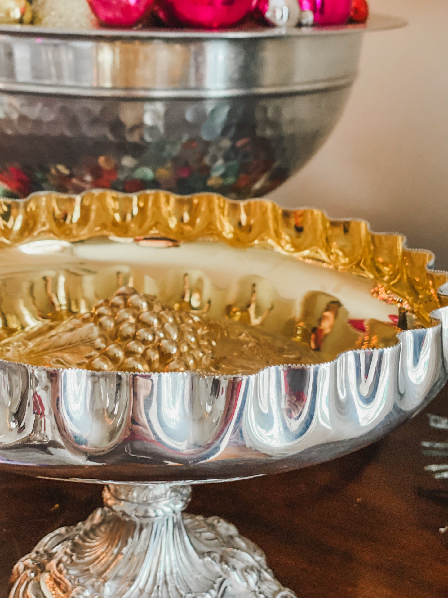 A Very Fine Antique - Walker and Hall Silver and Gold Plated Compote