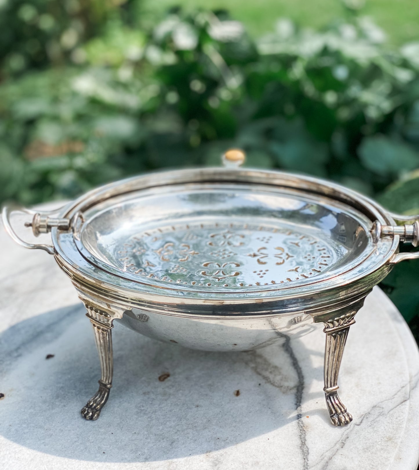 Antique Revolving Dome Silver Server (on the right )