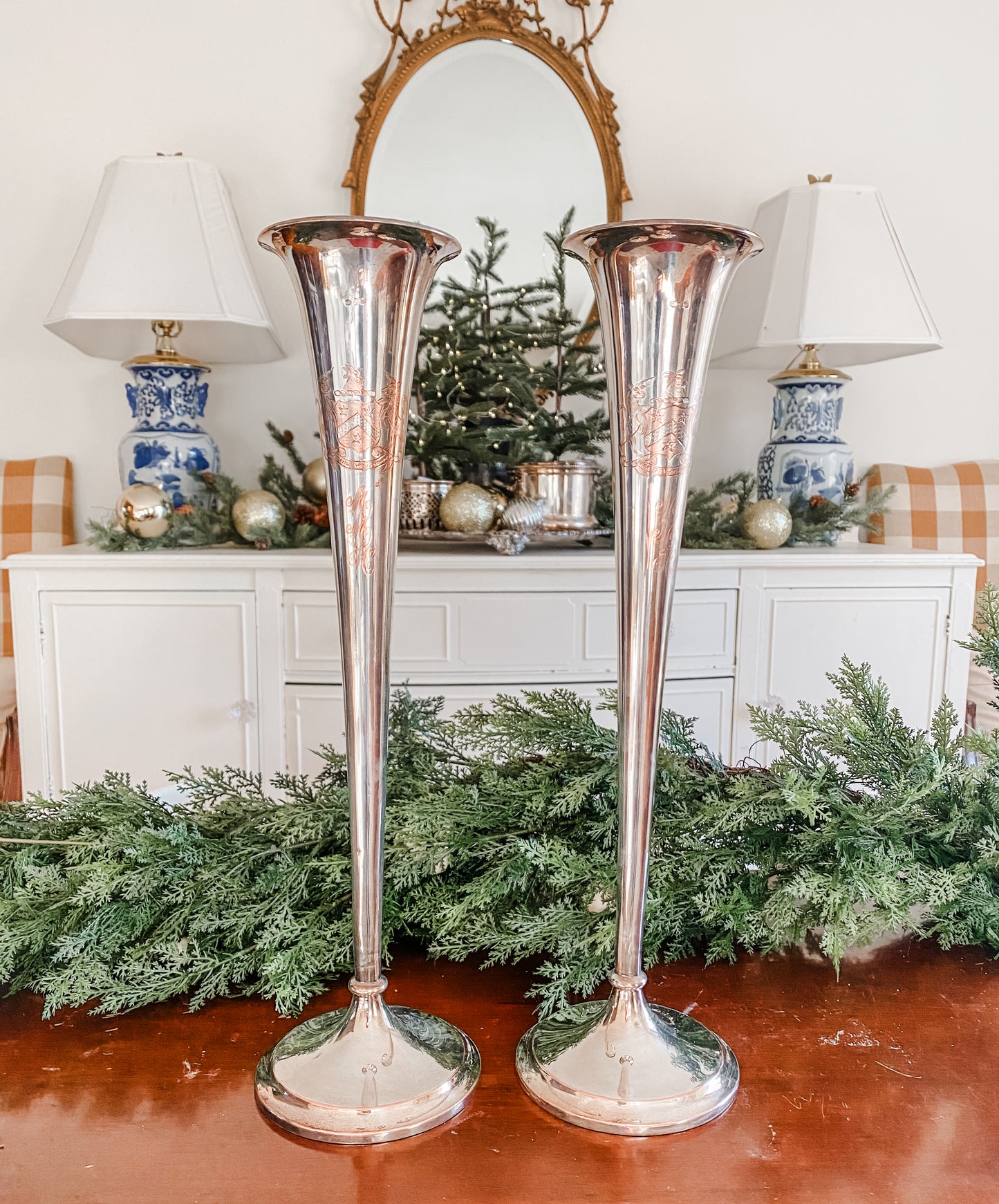 Pair of Antique 1800's Trumpet Vases