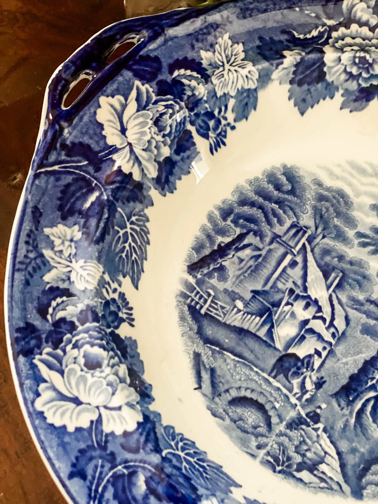 Antique Blue and White English Serving Bowl