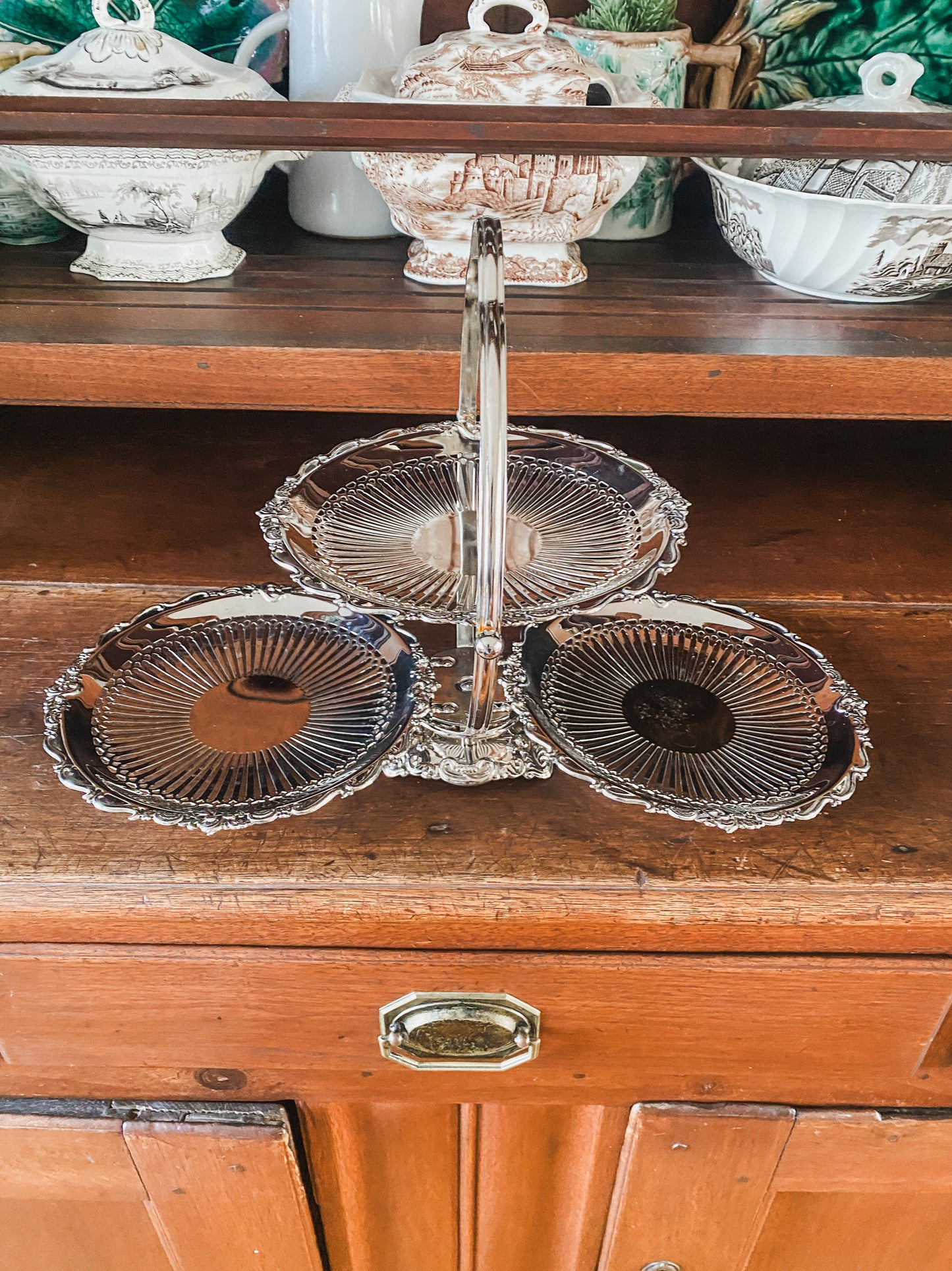Vintage 3-Tier Folding Biscuit Tray