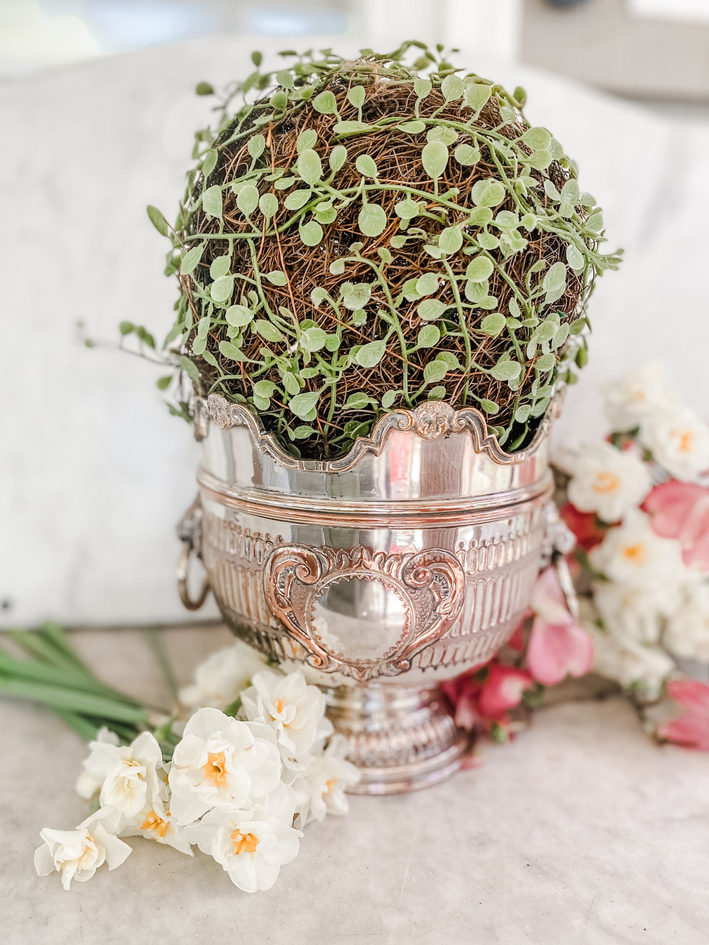 Antique Silver on Copper Pot | Early 1800s | Lion Head Handles + Cherub Detail