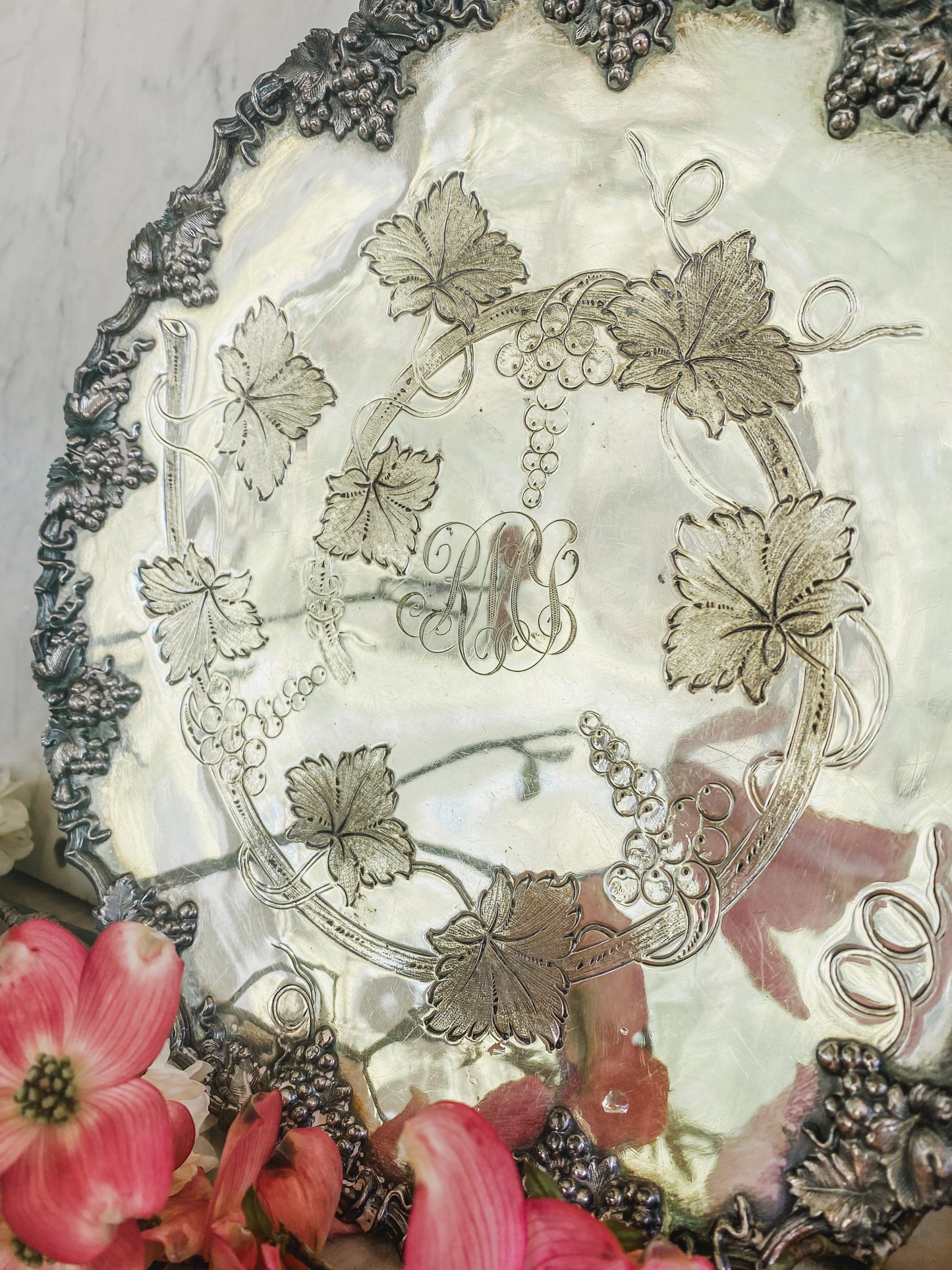 Antique Hand-Chased Pedestal Dish | Barbour Silver Co. | Mid to Late 1800s | 11” Wide