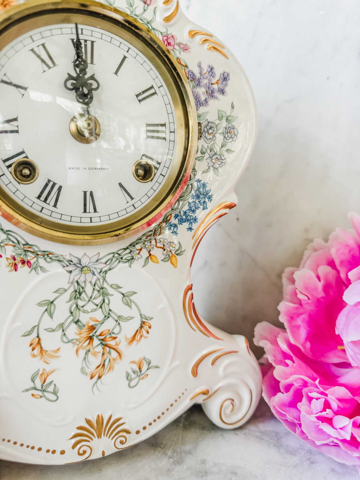 Vintage German Porcelain Mantel Clock