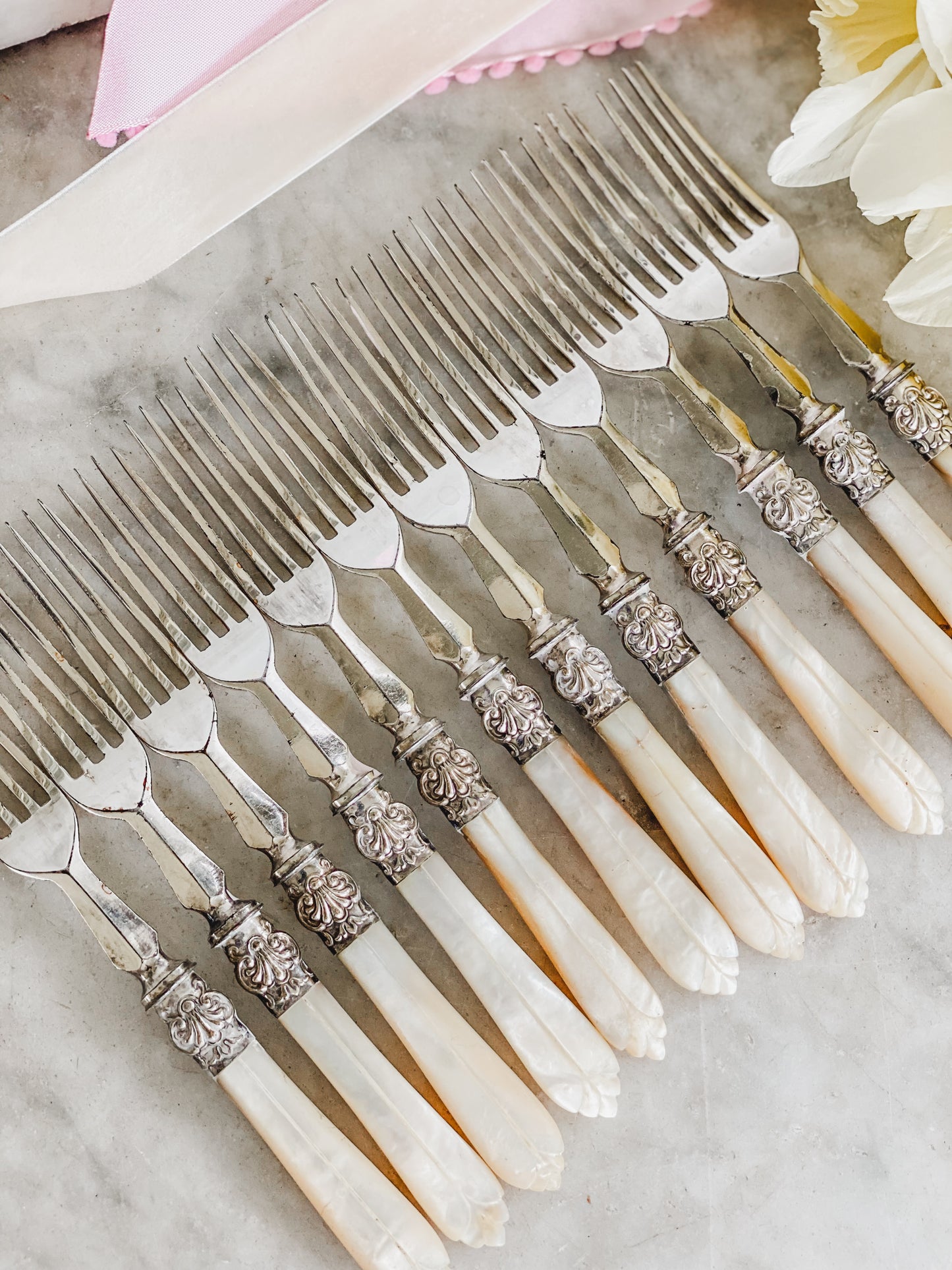 Heirloom-Worthy Victorian Flatware with Carved MOP & Botanical Blades