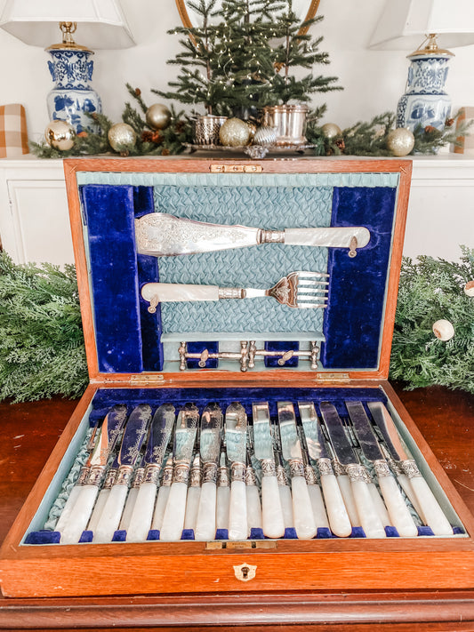 Very Rare Antique English Mother of Pearl Cutlery Set