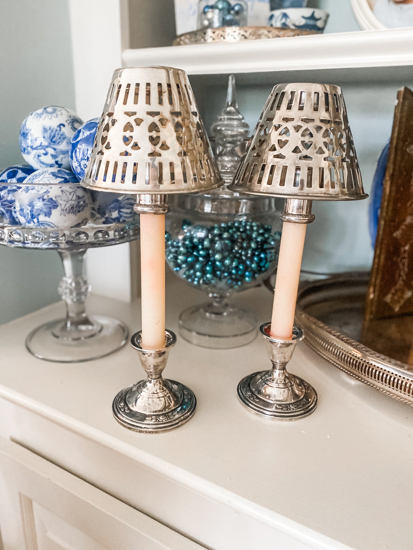 Rare set of 4 Candle Harps and Shades