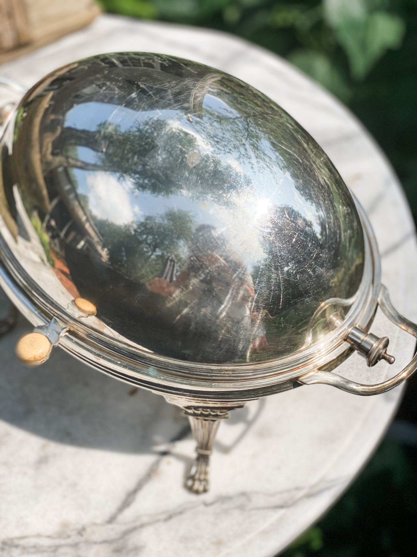 Antique Revolving Dome Silver Server (on the right )