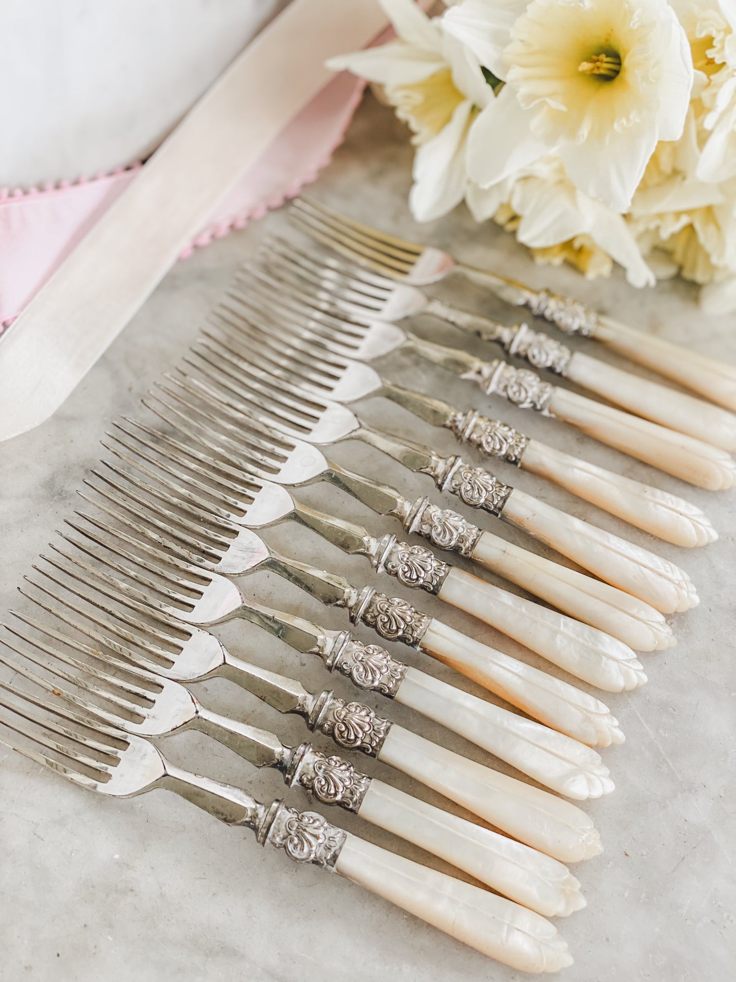 Heirloom-Worthy Victorian Flatware with Carved MOP & Botanical Blades