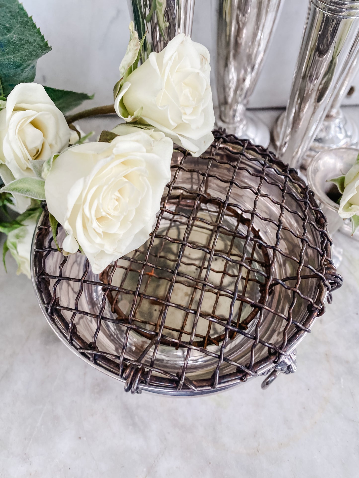 Reproduction Old Sheffield Plate Flower Frog