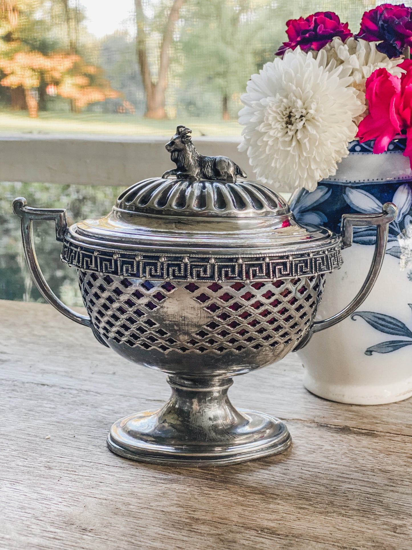 Antique Compote with Ruby Red Glass Liner