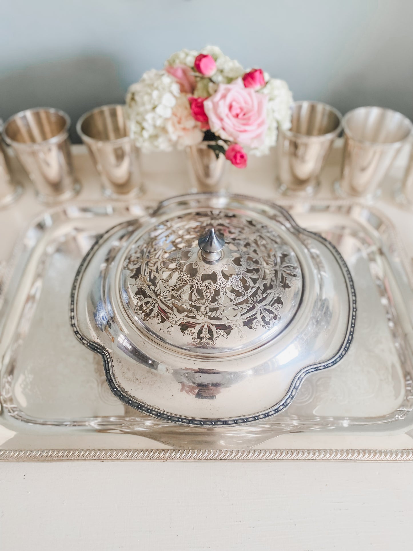 Antique Silver Pedestal Flower Frog