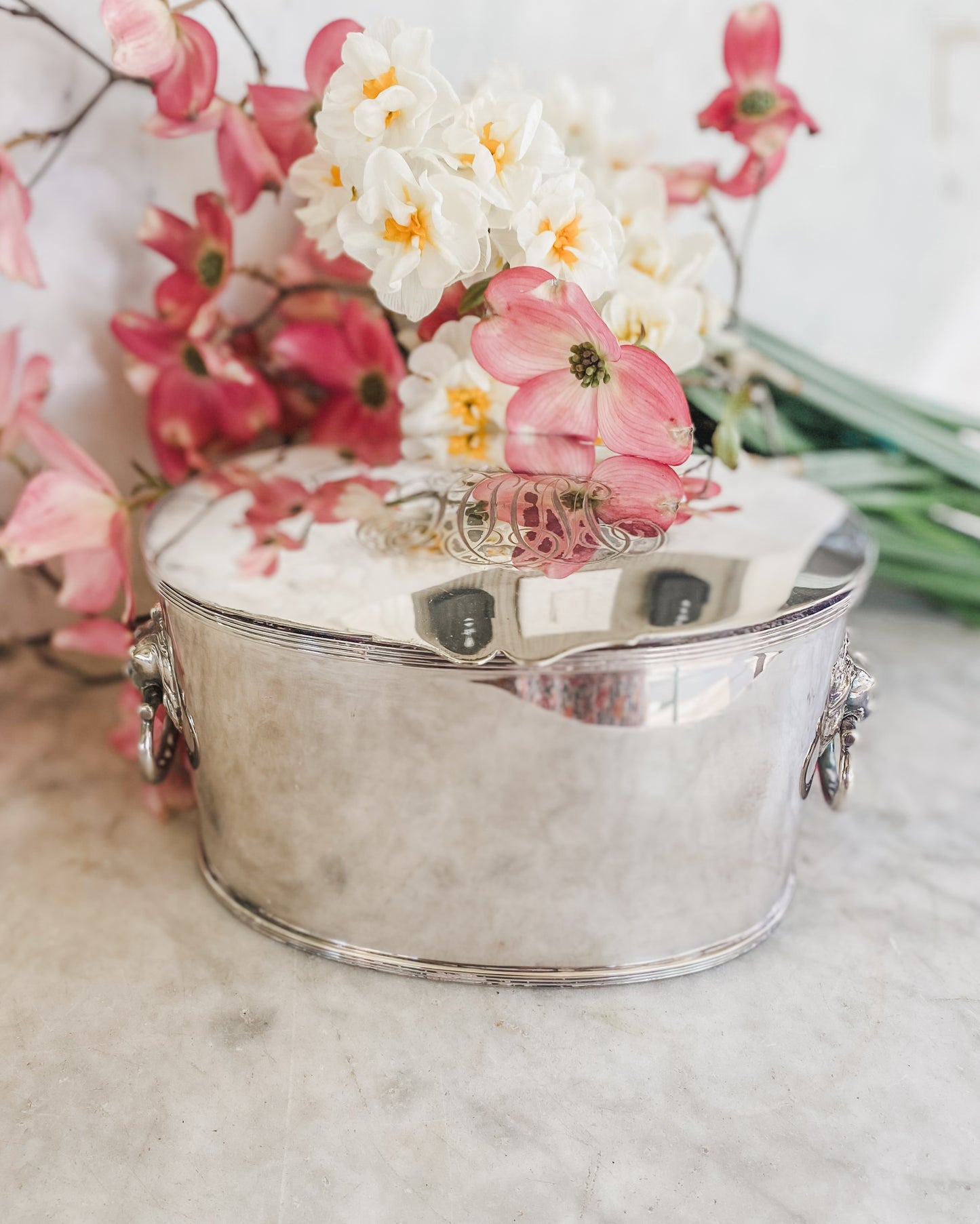 Antique Lion-Handled Cache Pot | Hukin & Heath | 8” x 4.5” x 4” Tall