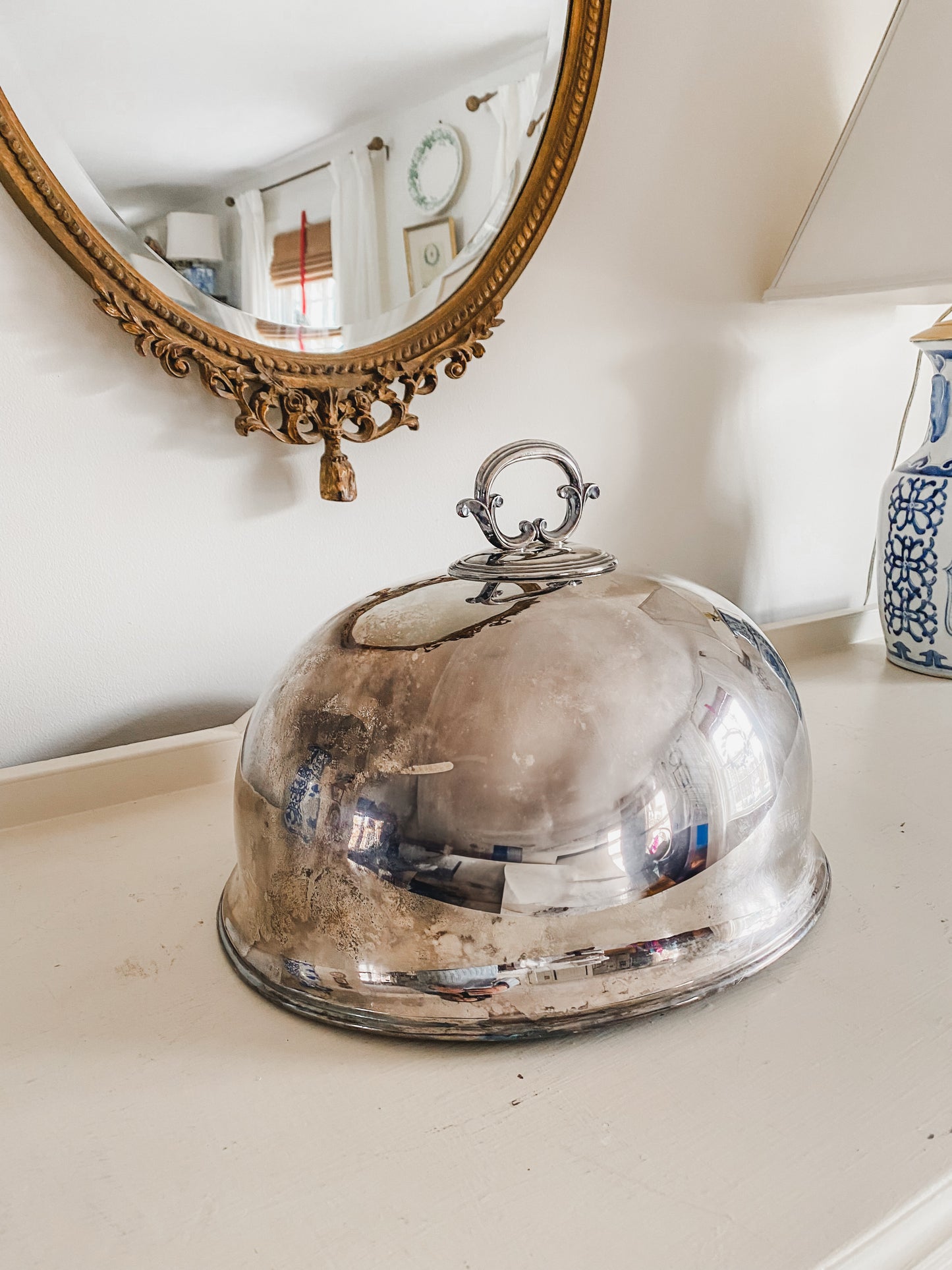 Grand Victorian Silverplate Meat Dome – Stunning Display Piece with Intricate Handle & Hanging Hook