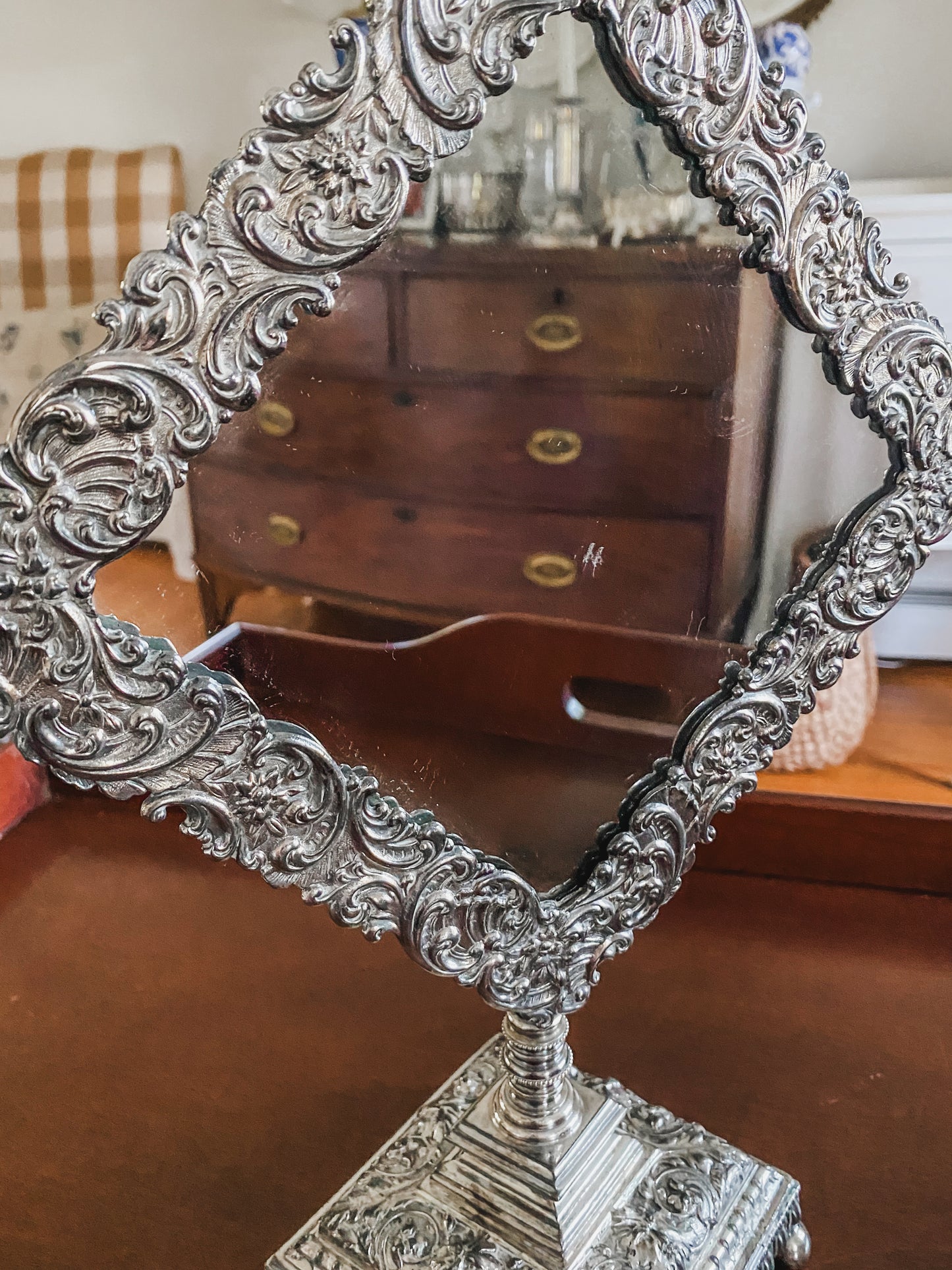Incredible Victorian Antique Tripleplated Mirror