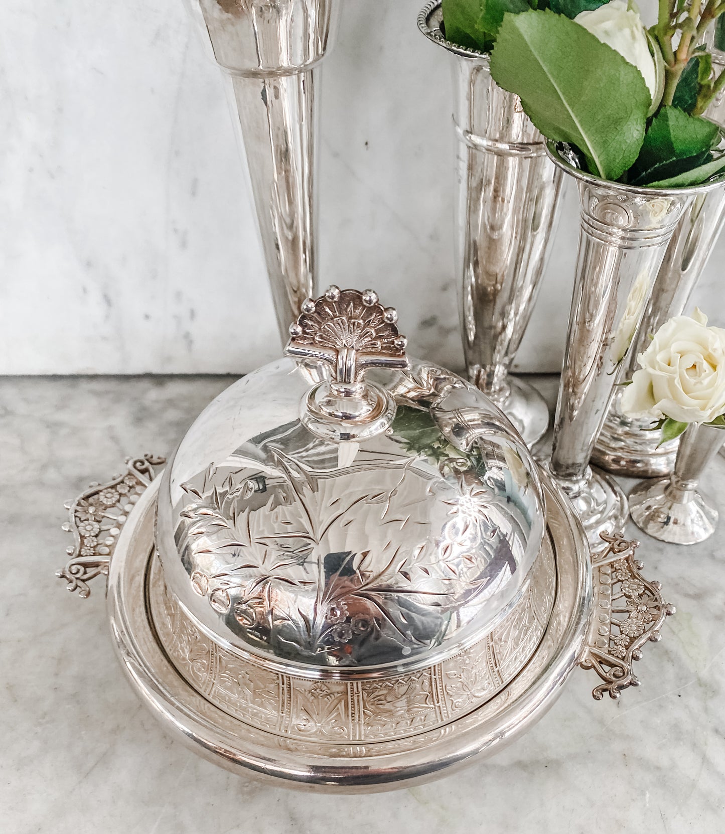 Large Antique Quadroupleplate Dome Butter Dish