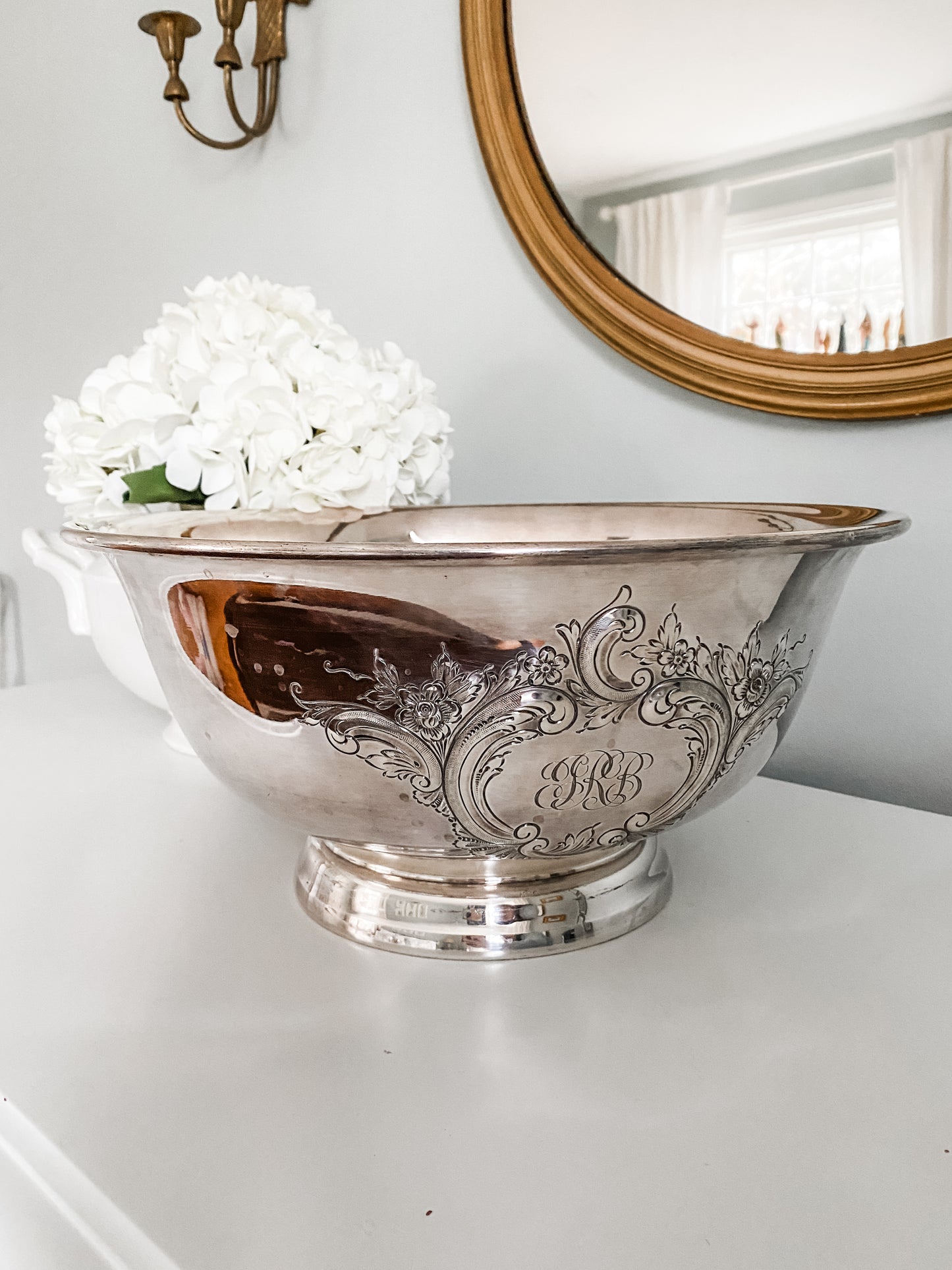 Huge Hand Chased Repousse Centerpiece Bowl