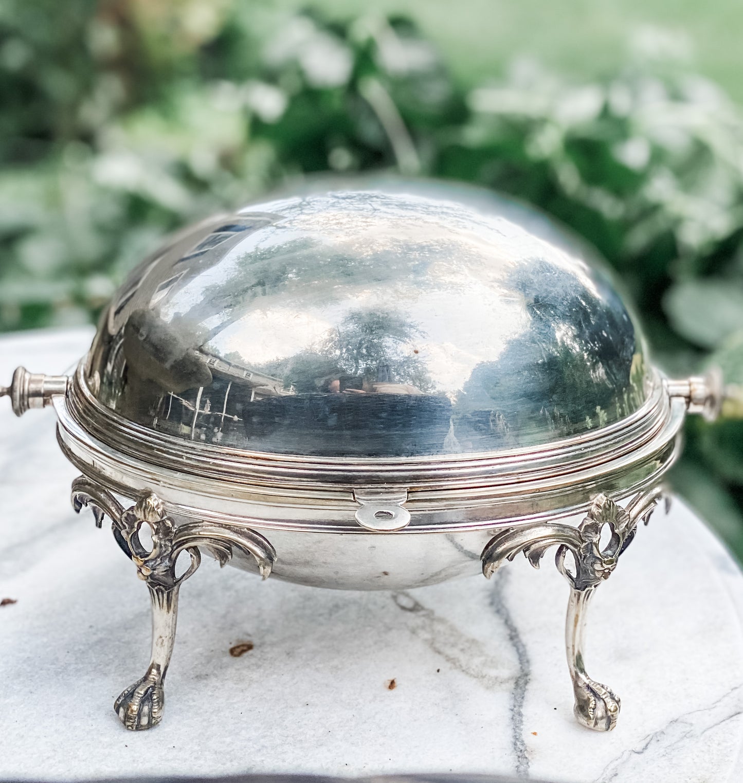 Lovely Antique Revolving Dome Server. (First on left)