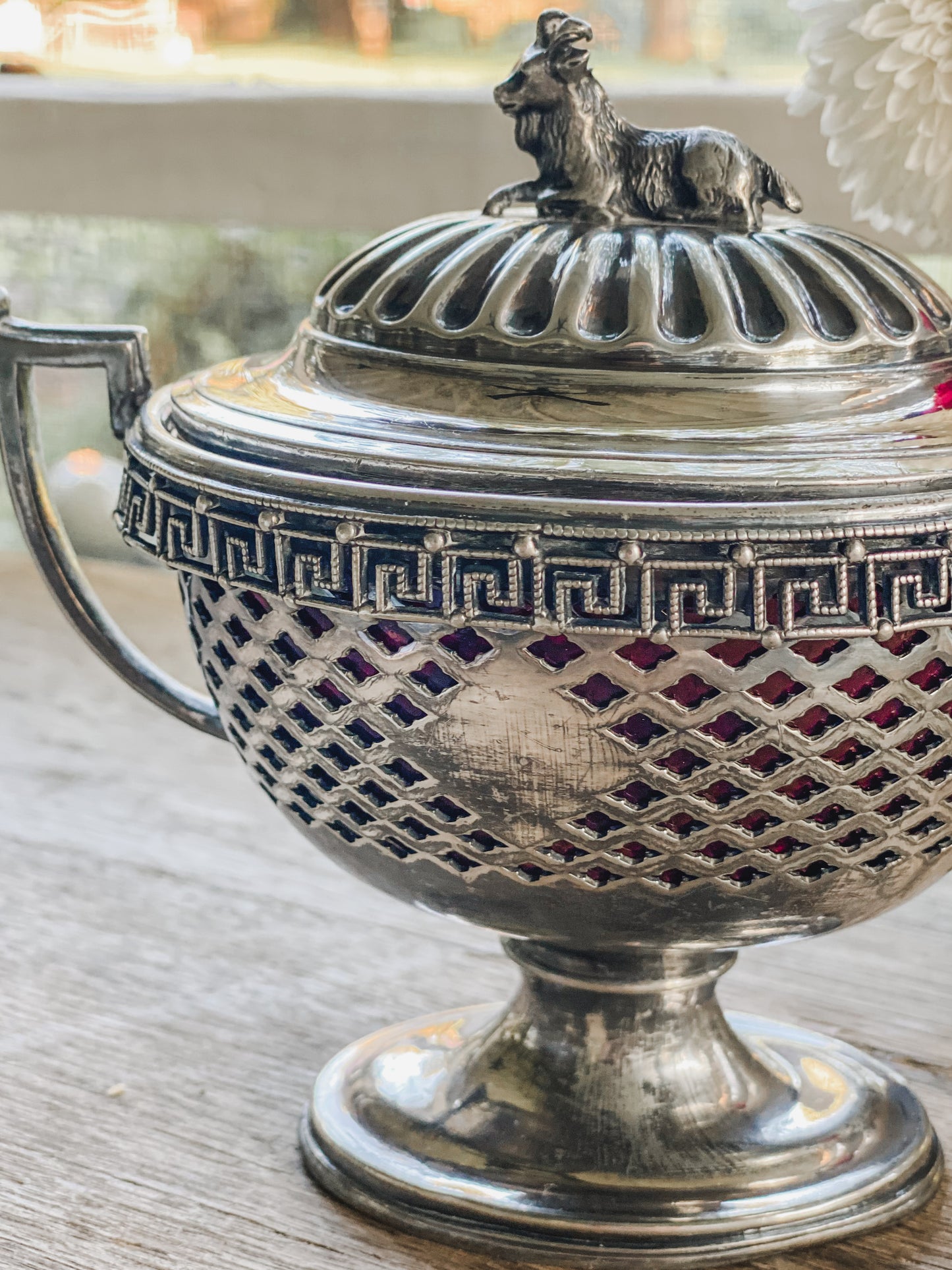 Antique Compote with Ruby Red Glass Liner