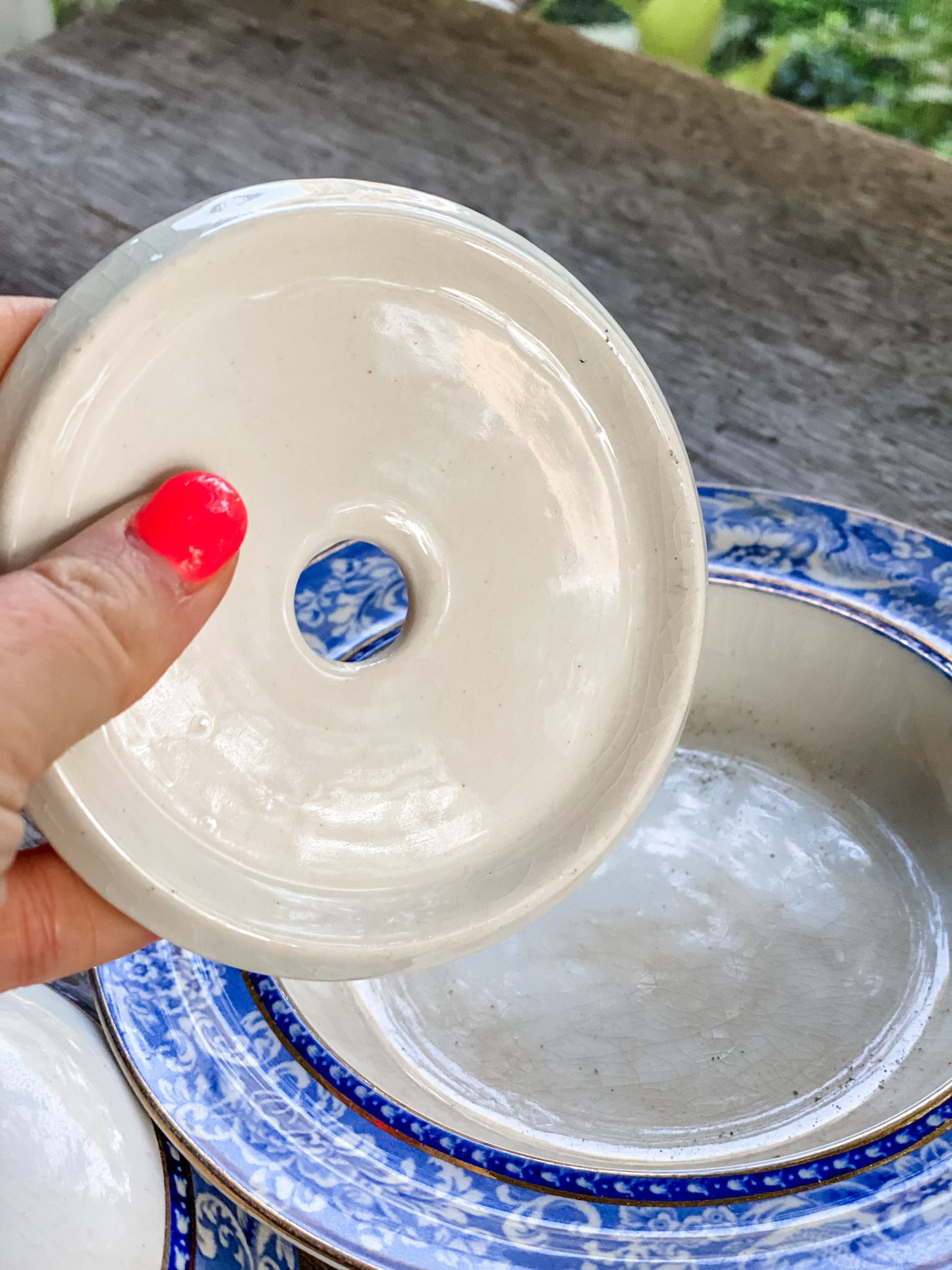 Blue and White Antique Butter Dish