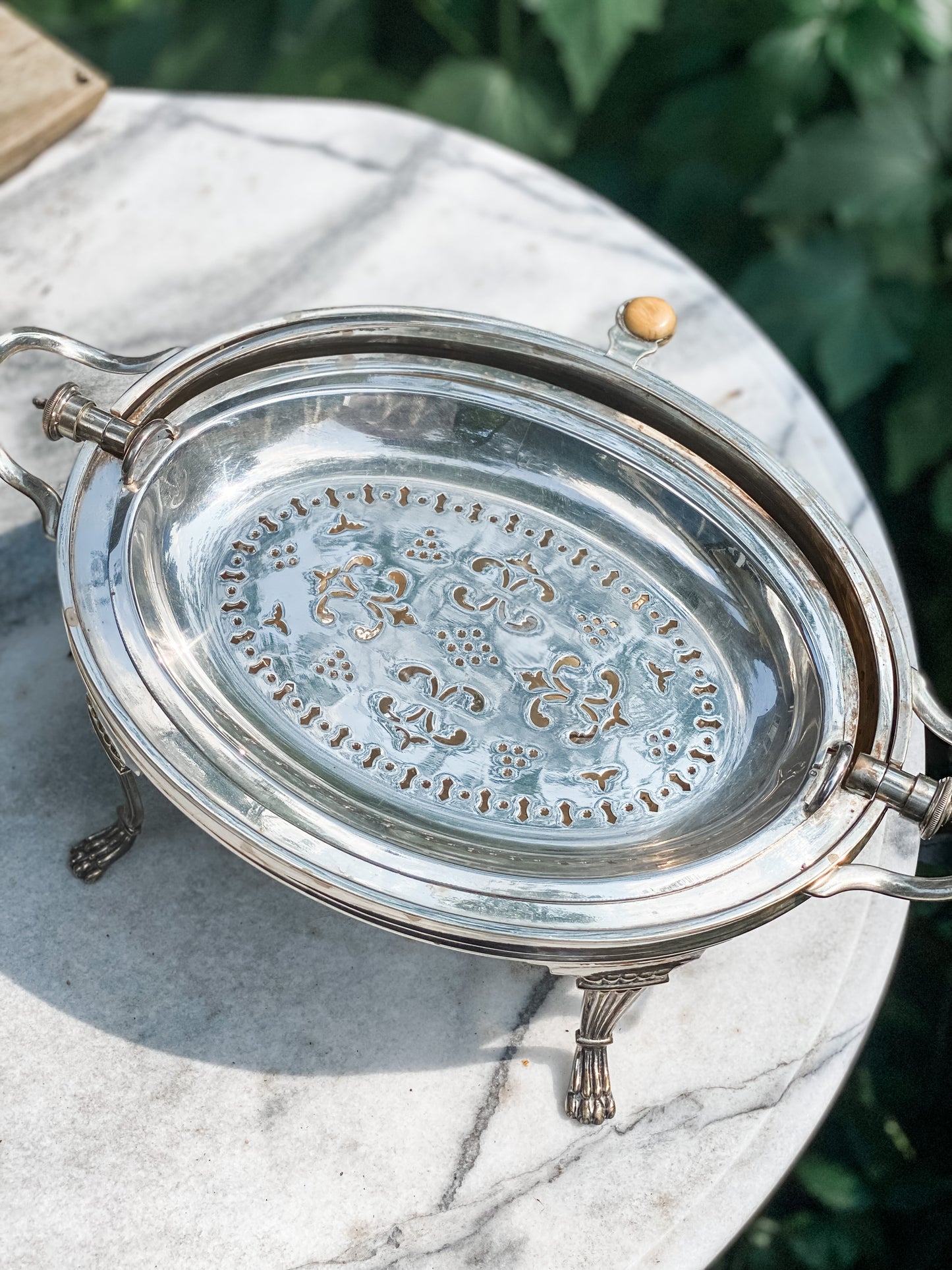 Antique Revolving Dome Silver Server (on the right )