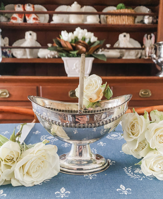 Charming Antique Miniature Silver Basket with Moveable Handle & Beaded Detail