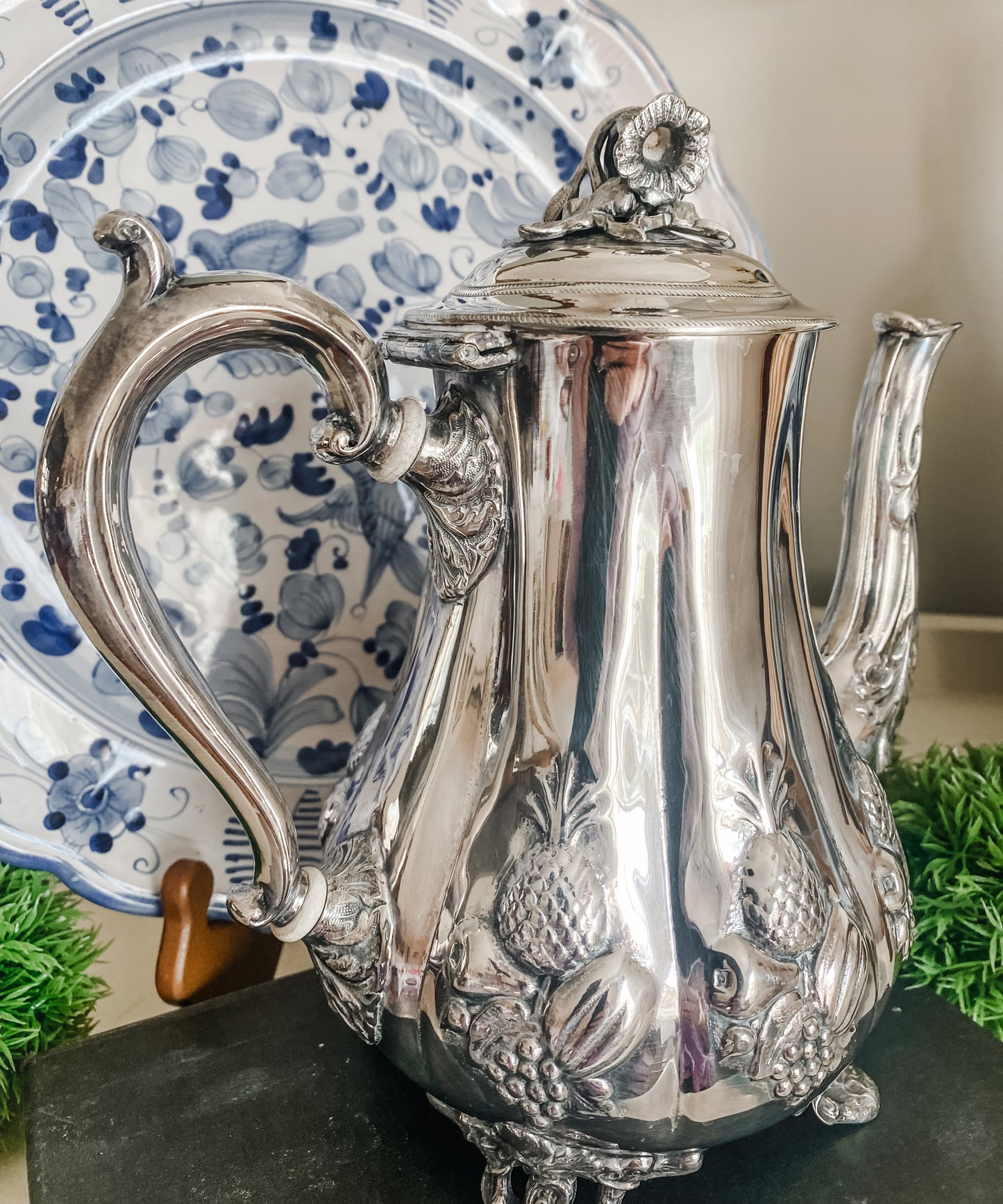 James Allan Antique Sheffield Teapot with Repoussé Fruit Design