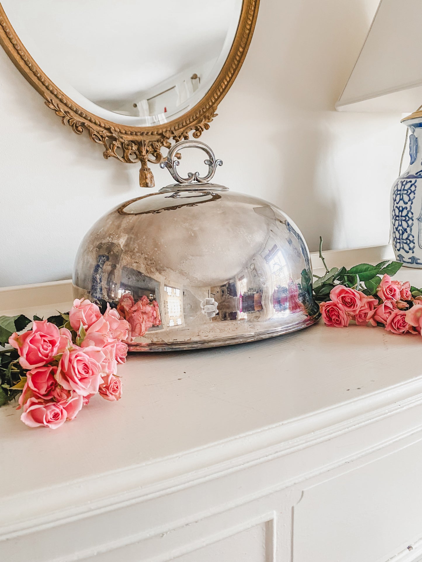 Grand Victorian Silverplate Meat Dome – Stunning Display Piece with Intricate Handle & Hanging Hook