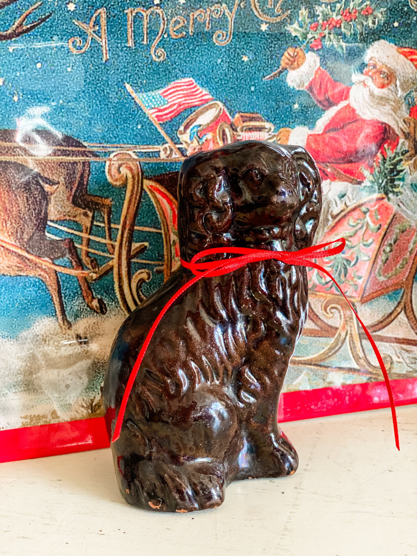 Earthenware Chocolate Glazed Staffordshire Dog - Signs of a John Bell