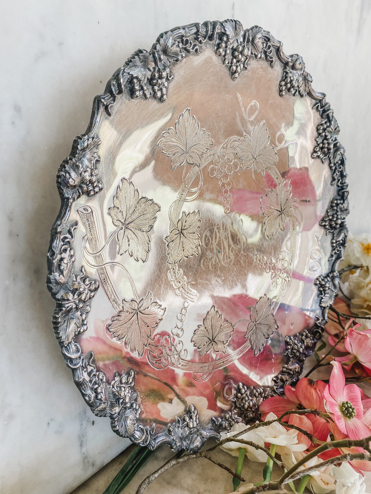 Antique Hand-Chased Pedestal Dish | Barbour Silver Co. | Mid to Late 1800s | 11” Wide