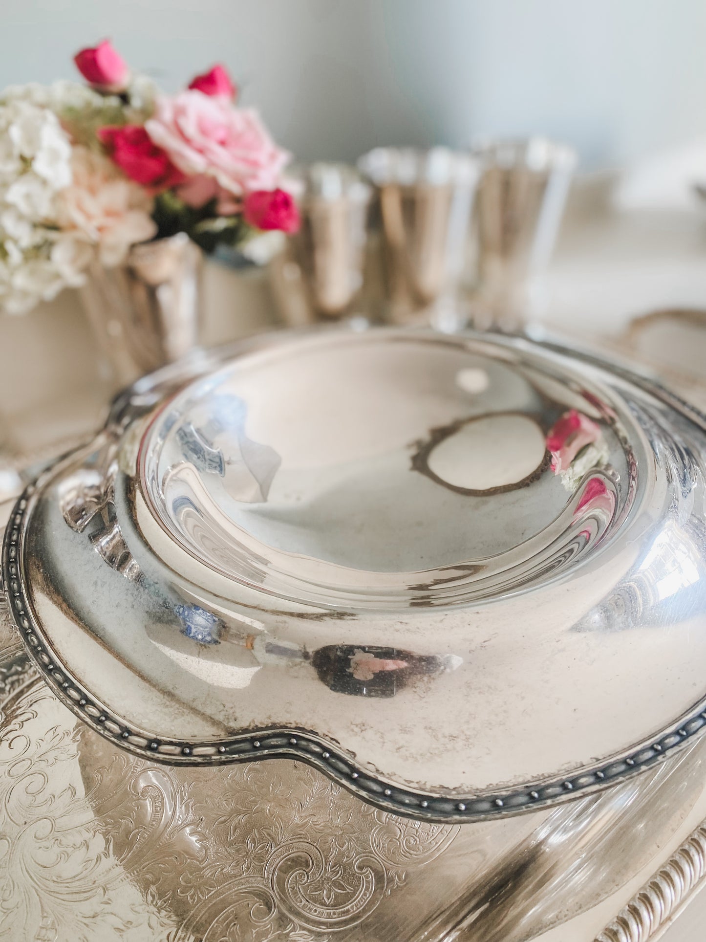 Antique Silver Pedestal Flower Frog