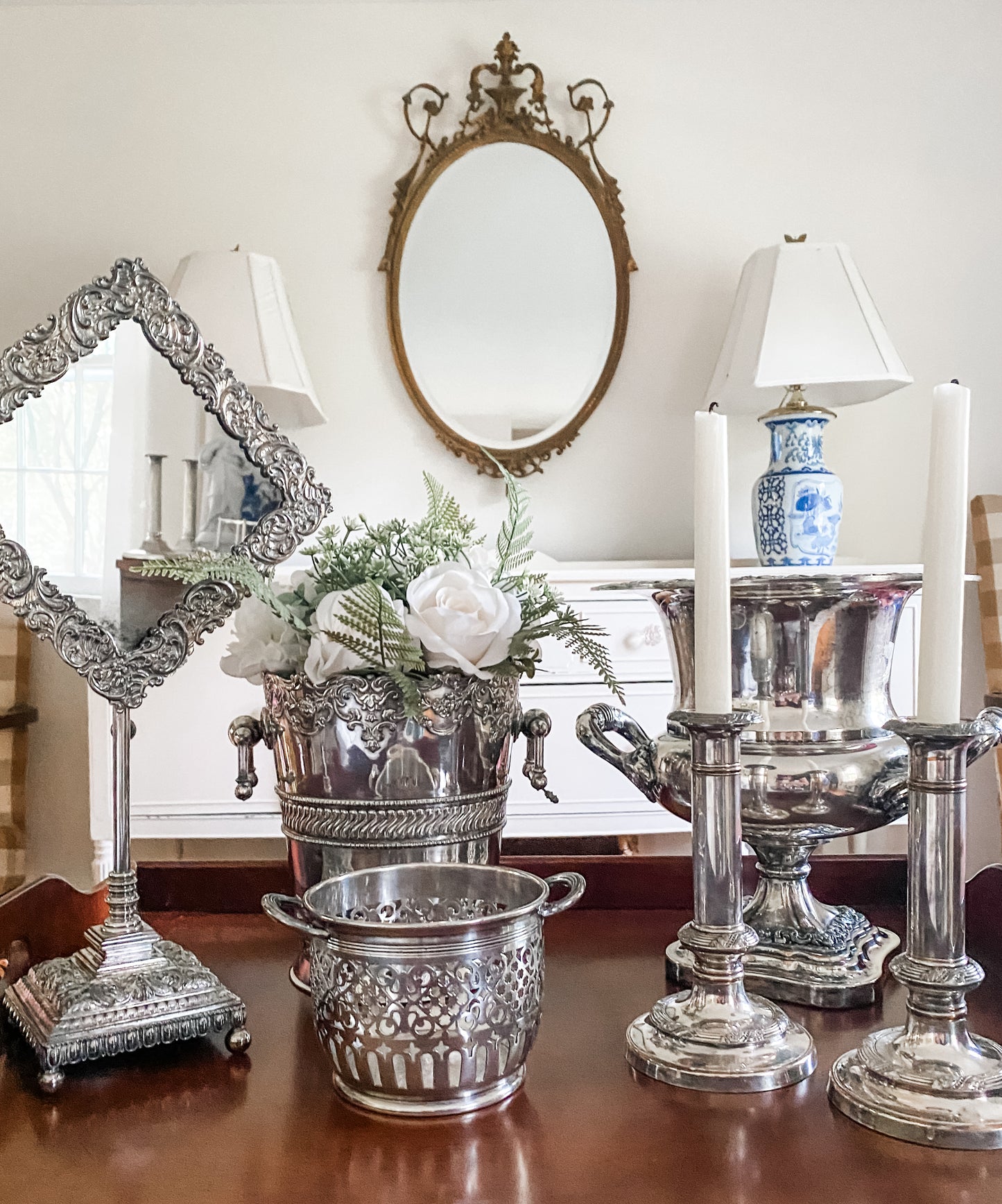 Incredible Victorian Antique Tripleplated Mirror